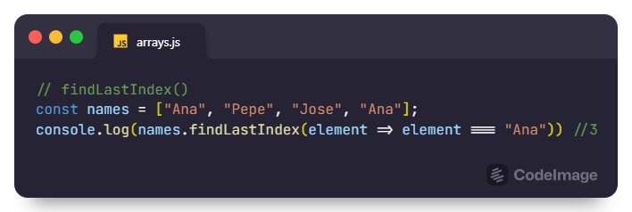 Example in the use of the method findLastIndex()